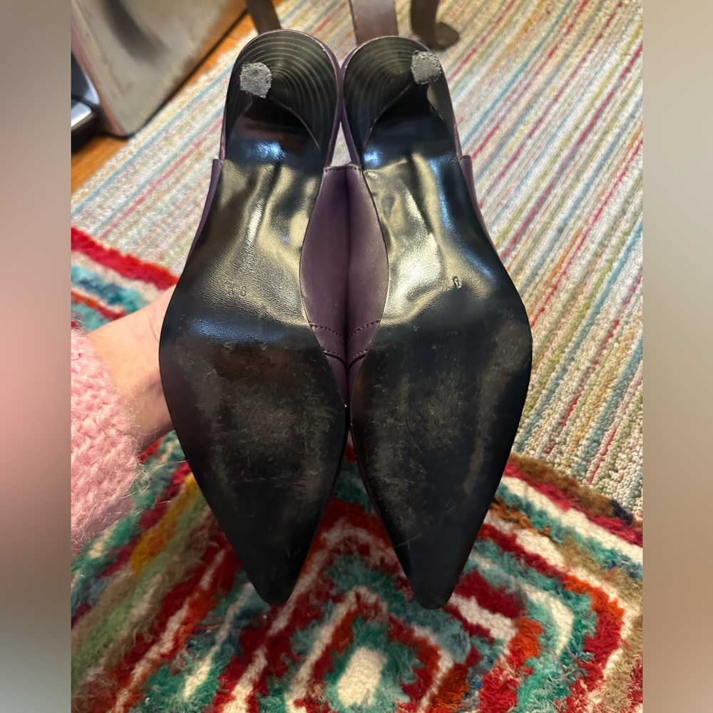Fluevog VINTAGE EXCELLENT purple pointy slingback heel w/ cutouts & buckle - 9.5 - Picture 14 of 16